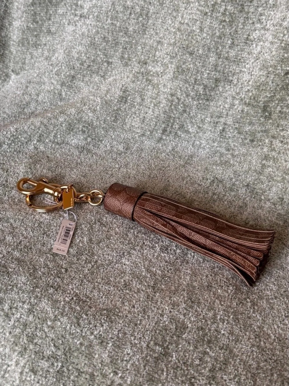 Coach Tassel Bag Charm in Signature Canvas NWT - Gold/Tan/Brown - Picture 2 of 5